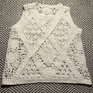 Ultra Pink White Crochet Tank Top Sweater Knit 100% Cotton desert Boho Festival